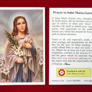 Saint Maria Goretti Third Class Relic Holy Card  (Touched to a relic of Saint Maria Goretti)