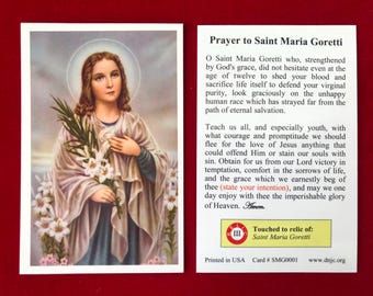 Estampa Sagrada Reliquia de Tercera Clase de Santa María Goretti (Tocada a una reliquia de Santa María Goretti) - Recubierta de Plástico