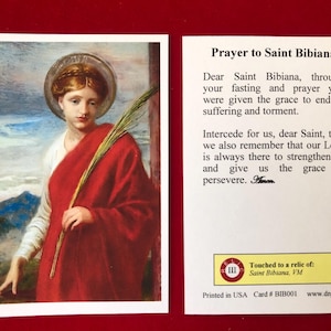 Immagine sacra di Santa Bibiana, reliquia di terza classe (toccata su una reliquia della Santa) - Cartoncino