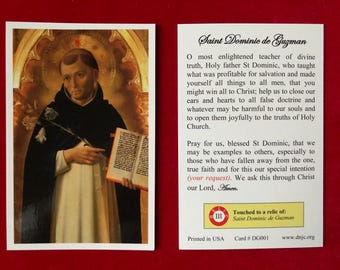 Tarjetas Sagradas Reliquia de Tercera Clase de Santo Domingo de Guzmán (Tocadas a una reliquia de primera clase del Santo) - Recubiertas de Plástico