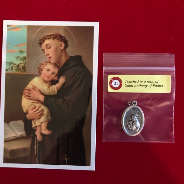 Saint Anthony of Padua Relic Medal Pack - Third Class Relic Holy Card & Medal  (Touched to relic of St Anthony)