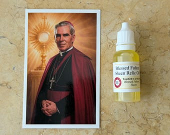 Blessed Fulton Sheen Relic Holy Oil Pack - Third Class Relic Holy Oil & Prayer Card
