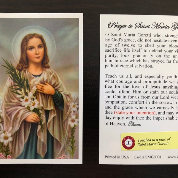 Saint Maria Goretti Third Class Relic Holy Card  (Touched to a relic of Saint Maria Goretti)