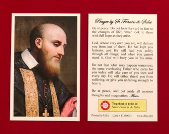 BULK PACK 50 CARDS - Saint Francis de Sales Third Class Relic Holy Cards (Touched to a first class relic of the Saint)