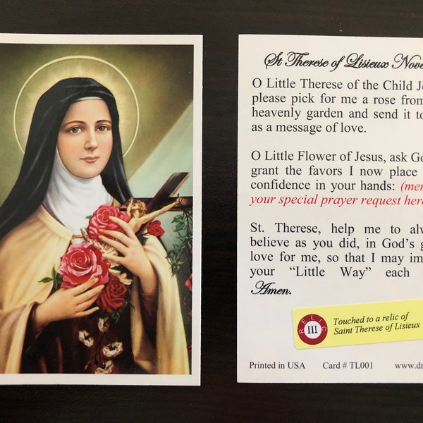 BULK PACK 50 CARDS - Saint Therese of Lisieux Third Class Relic Holy Card  (Touched to a relic of Saint Therese of Lisieux)