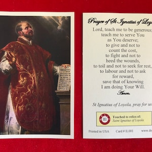 Cartes saintes relique de troisième classe de Saint Ignace de Loyola (touchées à une relique du saint)