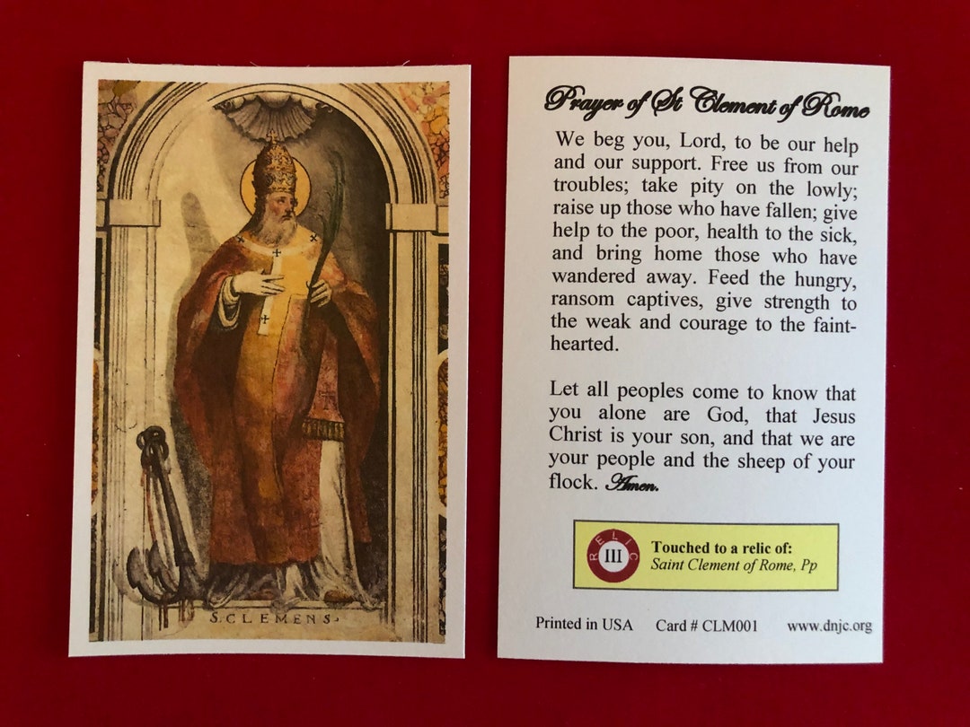 Saint Clement of Rome, Pope Third Class Relic Holy Cards (touched to a ...