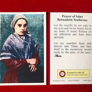 Cartes saintes relique de troisième classe de Sainte Bernadette Soubirous (touchée à une relique du saint) - Stock cartonné