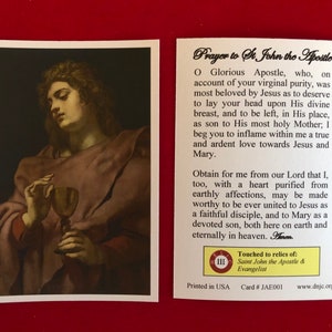 Cartes saintes relique de troisième classe de saint Jean l'apôtre et évangéliste (touché à une relique du saint) - Stock cartonné