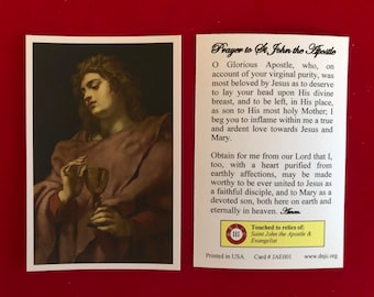 Saint John the Apostle and Evangelist Third Class Relic Holy Cards (Touched to a relic of the Saint) - Card Stock