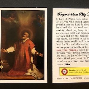 Cartes saintes relique de troisième classe de Saint Philippe Néri (touchées à une relique du saint de première classe) - Stock cartonné