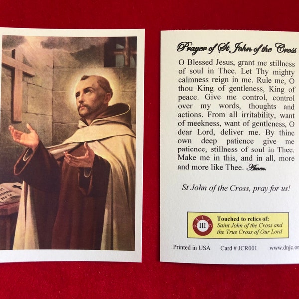 Saint John of the Cross Third Class Relic Holy Cards (Touched to a relic of the Saint) - Card Stock