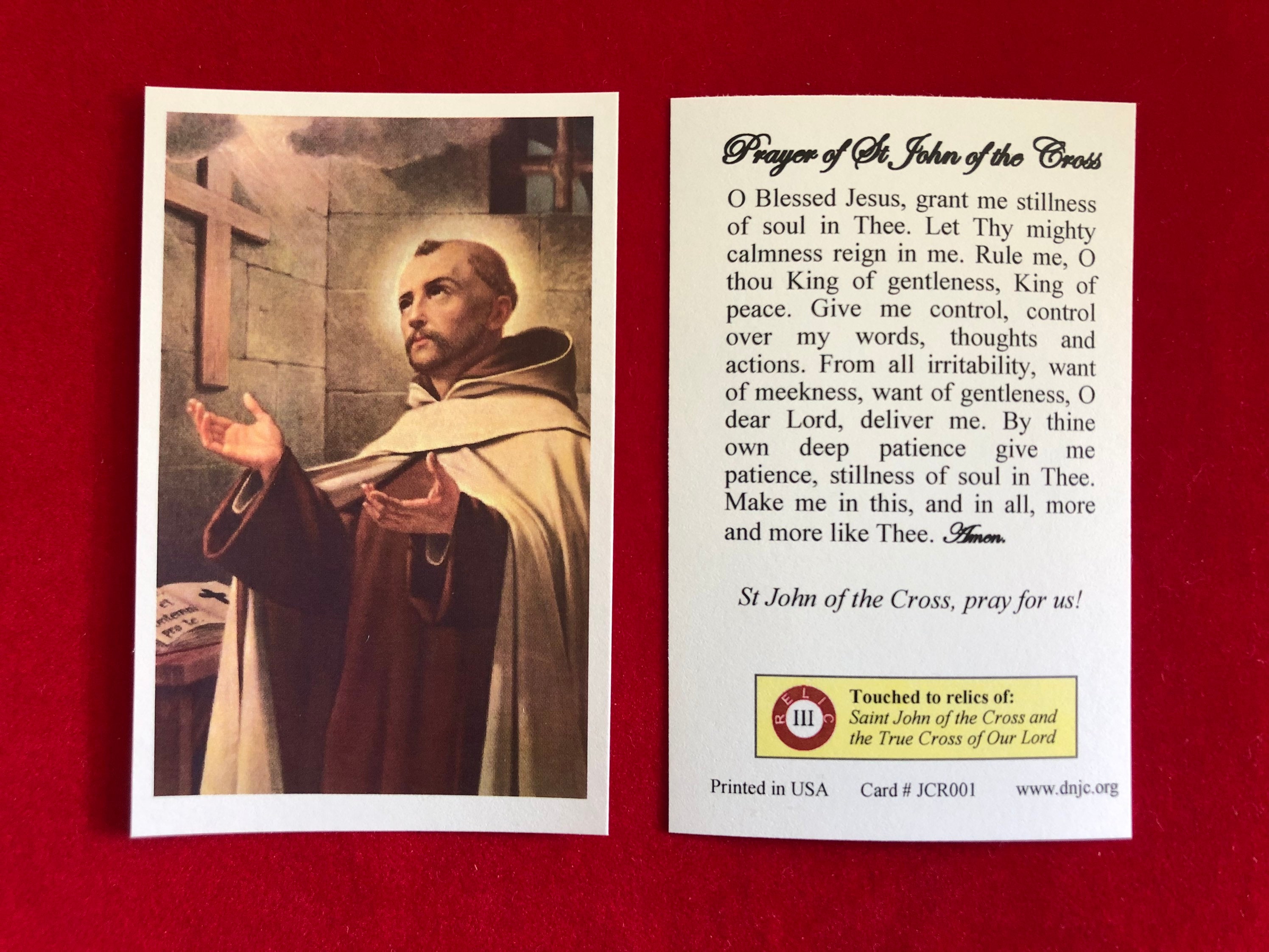 BULK PACK 50 CARDS - Saint John of the Cross Third Class Relic Holy Cards (Touched to a relic of the Saint) - Card Stock