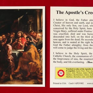 Apostles Creed Third Class Relic Holy Card (aangeraakt door relikwieën van de apostelen en evangelisten)