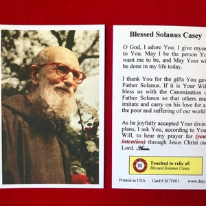 Cartes sacrées relique de troisième classe du bienheureux Solanus Casey (touché à une relique du bienheureux) - Stock cartonné