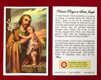 Estampa Sagrada Reliquia de San José de Tercera Clase (Tocada a una reliquia de San José, Esposo de la Santísima Virgen María) - Recubierta de Plástico