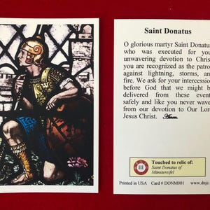 Cartes saintes relique de troisième classe de Saint Donatus martyr (touché à une relique du saint) - Stock cartonné