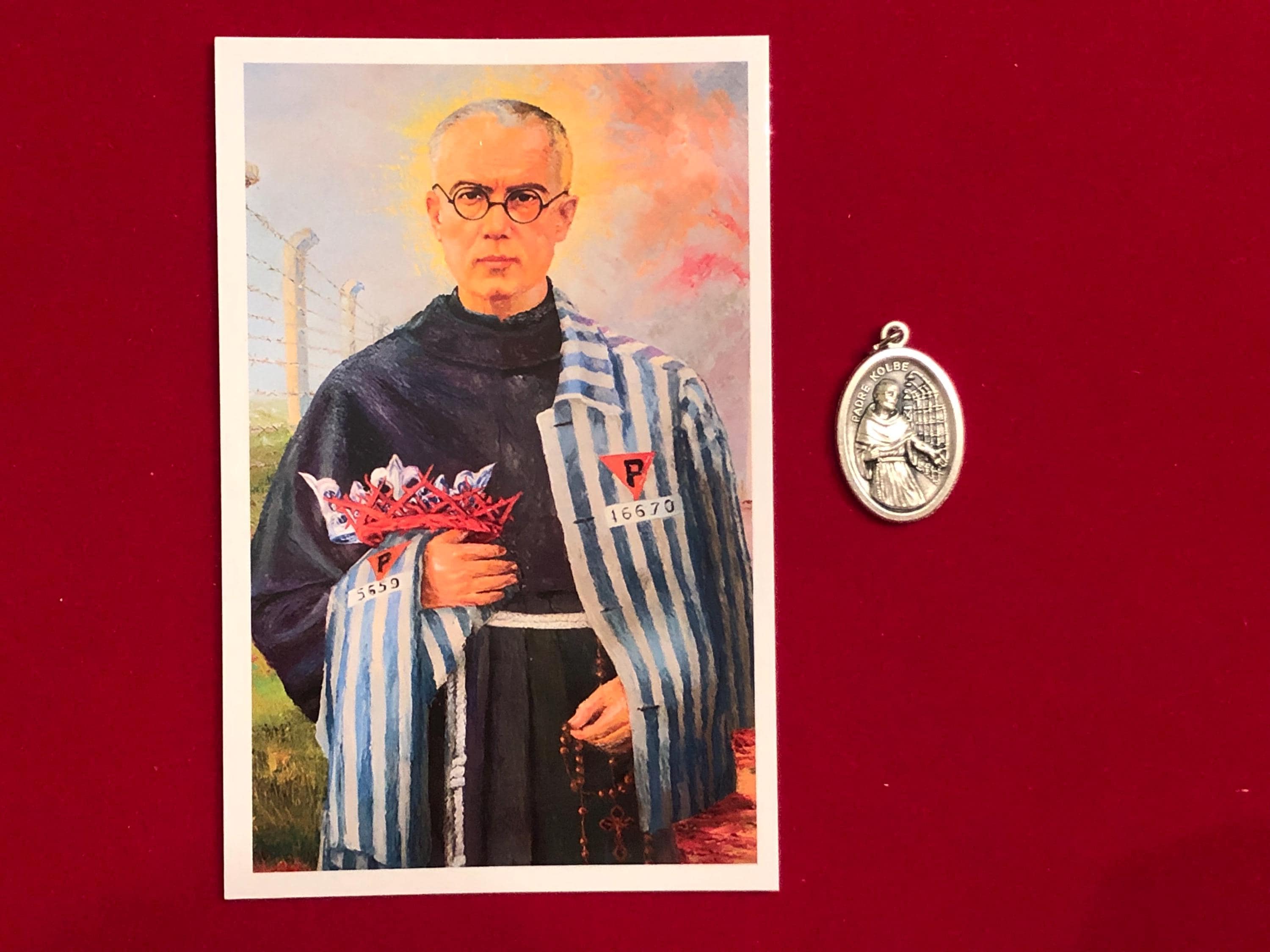 Saint Maximilian Kolbe Relic Medal Pack - Third Class Relic Holy Card & Medal  (Touched to relic of St Maximilian Kolbe)