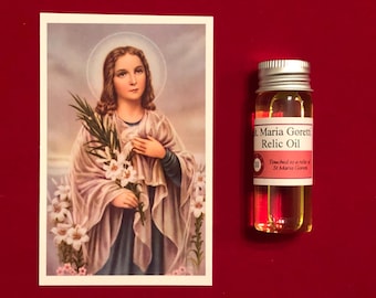 Amuleto com Óleo Sagrado Devocional da Relíquia de Santa Maria Goretti (Contido em contato com uma relíquia de Santa Maria Goretti)