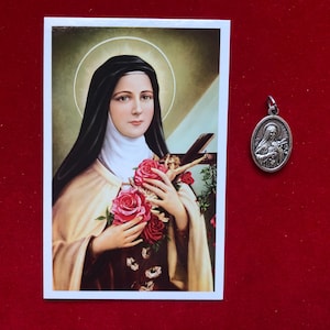 Pack de médailles de relique de Sainte Thérèse de Lisieux - Médaille et carte de la sainte relique de troisième classe (touché à la relique de Sainte Thérèse de Lisieux)