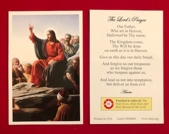 Our Father Lord’s Prayer Third Class Relic Holy Card  (Touched to relics of the True Cross, Holy Nail and Holy Shroud of Our Lord Jesus)