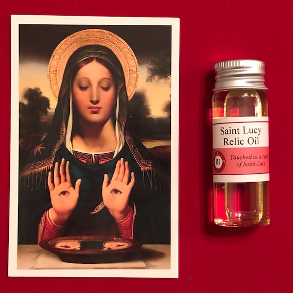Saint Lucy Devotional Relic Holy Oil Pack (Touched to a first class relic of Saint Lucy)