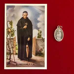 Paquete de Medallas Reliquia de San Peregrino - Estampa Sagrada y Medalla Reliquia de Tercera Clase (Asociada a la reliquia de San Peregrino Laziosi)