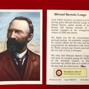 Cartes saintes relique de troisième classe du bienheureux Bartolo Longo (touché à une relique du saint de première classe) - Stock cartonné