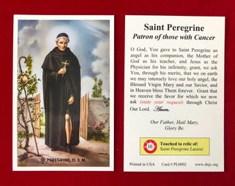 Saint Peregrine Laziosi Third Class Relic Holy Card  (Touched to a relic of Saint Peregrine Laziosi) - Plastic Coated