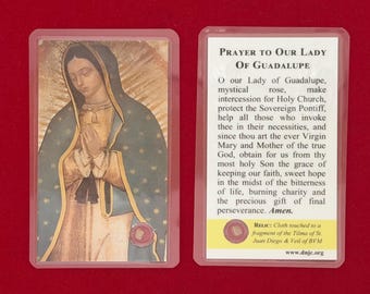 RELIEK Onze-Lieve-Vrouw van Guadalupe-relikwiekaart - Touched to the Tilma of St. Juan Diego waar de afbeelding verscheen