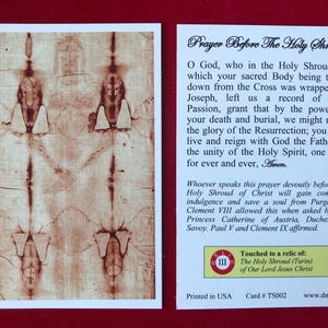CONFEZIONE ALL'INGROSSO DA 50 CARTE - Immagine sacra della reliquia di terza classe della Sacra Sindone (toccata da una reliquia della Sacra Sindone di Nostro Signore Gesù Cristo)