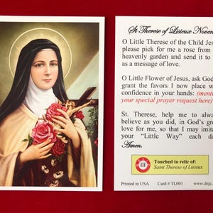 PACK DE 50 CARTES - Carte sainte relique de troisième classe de Sainte Thérèse de Lisieux (touchée à une relique de Sainte Thérèse de Lisieux)