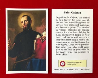 Saint Cajetan Third Class Relic Holy Cards (Touched to a relic of the Saint) - Card Stock