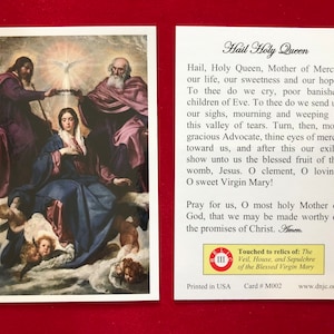 Estampa Sagrada Reliquia de Tercera Clase de la Santísima Virgen María (Tocada a las reliquias del Velo, la Casa y el Sepulcro de la BVM) con Oración al Salve Reina