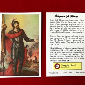 Saint Florian Third Class Relic Holy Cards (Touched to a first class relic of the Saint) - Card Stock