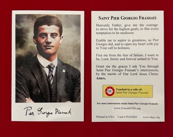 Estampa Sagrada Reliquia de Tercera Clase de San Pier Giorgio Frassati (Tocada a una reliquia de San Frassati) - Recubierta de plástico