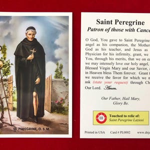 BULK PACK 50 CARDS - Saint Peregrine Laziosi Third Class Relic Holy Card  (Touched to a relic of Saint Peregrine Laziosi)