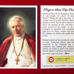 Cartão Sagrado de Relíquia de Terceira Classe de São Papa Pio X (Tocado em uma relíquia de São Papa Pio X)