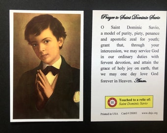 Saint Dominic Savio Third Class Relic Holy Cards (Touched to a relic of Saint Dominic Savio) - Card Stock