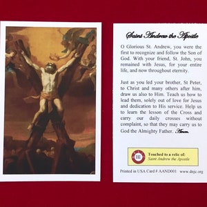 BULK PACK 50 CARDS - Saint Andrew the Apostle Third Class Relic Holy Cards (Touched to a first class relic of the Saint) - Card Stock