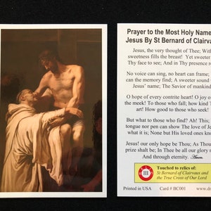 クレルヴォーの聖ベルナルド 3 級聖遺物聖カード (修道院長聖ベルナルドの聖遺物と主の真の十字架に触れています)