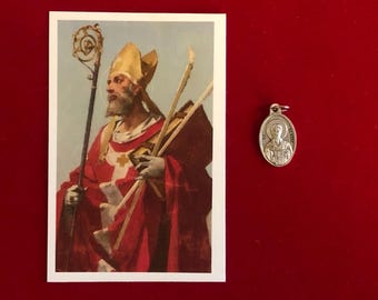 Saint Blaise Relic Medal Pack - Third Class Relic Holy Card & Medal  (Touched to relic of St Blaise)