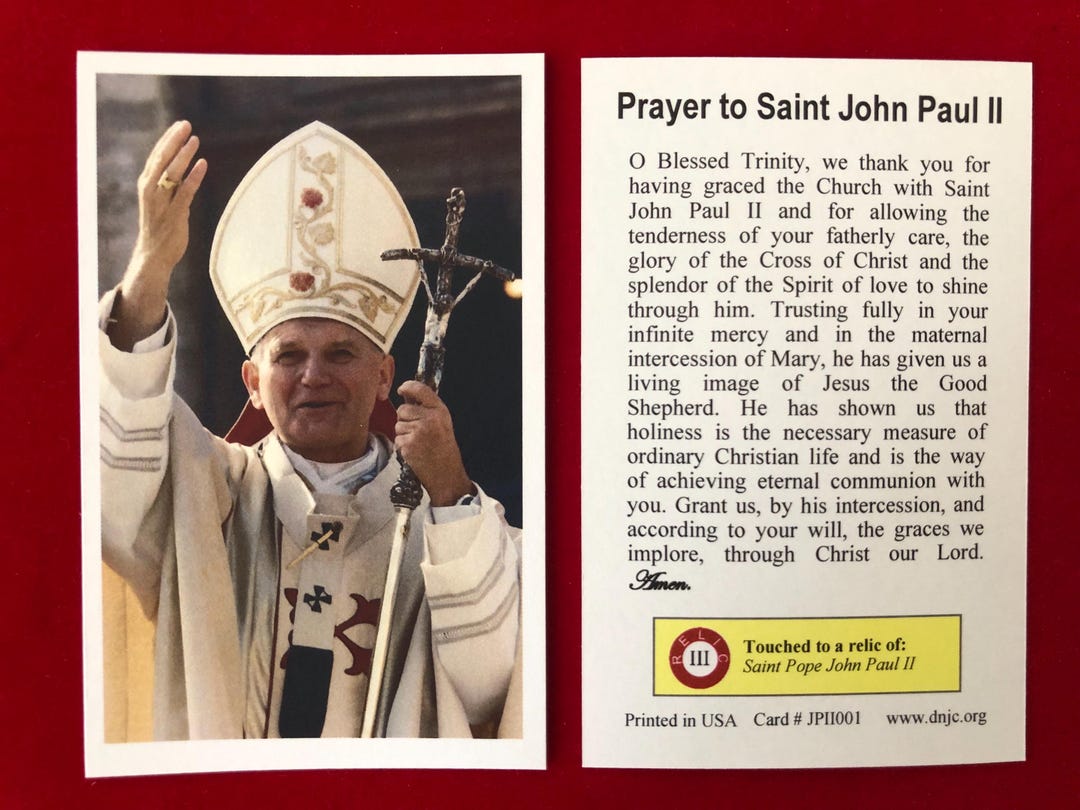 Saint Pope John Paul II Third Class Relic Holy Cards (touched to a ...