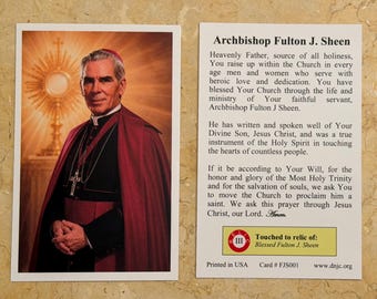 Blessed Fulton Sheen Third Class Relic Holy Card - Plastic Coated