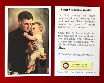 Saint Stanislaw Kostka Third Class Relic Holy Cards (Touched to a first class relic of the Saint) - Card Stock