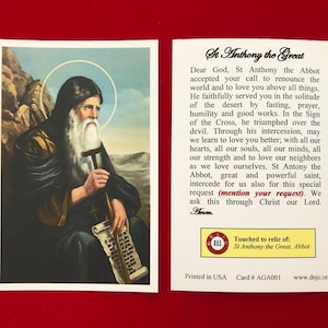 Heilige Antonius de Grote Abt 3e klas relikwie heilige kaarten (aangeraakt door een relikwie van de heilige) - karton
