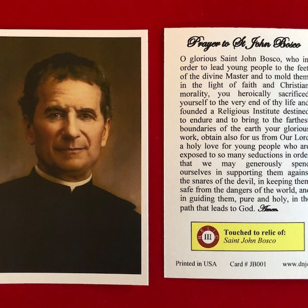 Saint John Bosco Third Class Relic Holy Cards (Touched to a relic of the Saint) - Card Stock