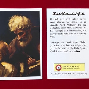 Cartes saintes relique de troisième classe de saint Matthieu apôtre et évangéliste (relique du saint de première classe touchée) - Stock cartonné