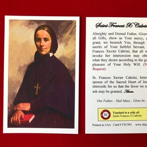 Immagine sacra di Santa Francesca Saverio Cabrini, reliquia di terza classe (toccata su una reliquia di prima classe della Santa) - Cartoncino