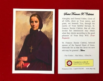 Saint Frances Xavier Cabrini Third Class Relic Holy Cards (Touched to a first class relic of the Saint) - Card Stock